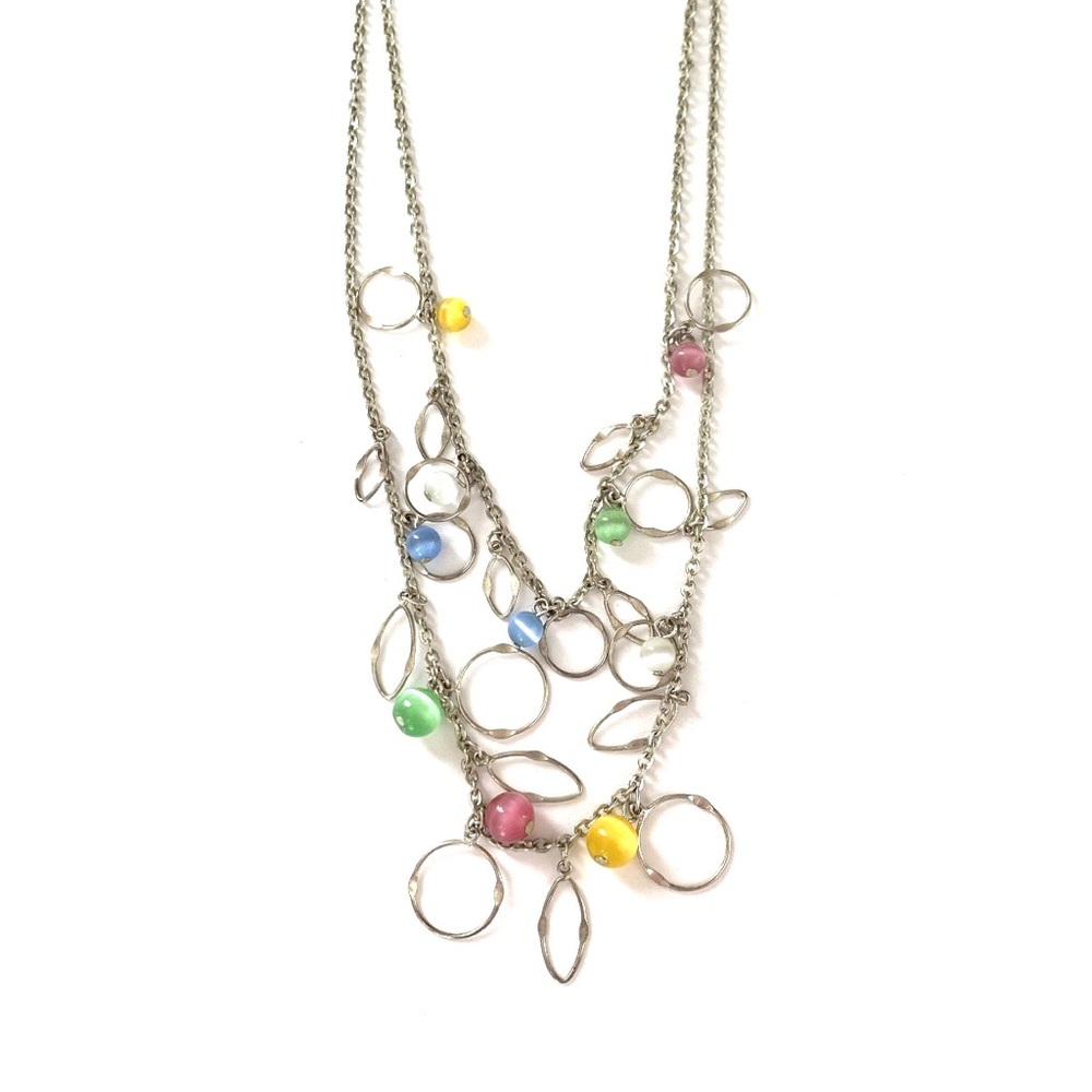 Silver 2 Layer Necklace with Pastel Accents GUC!
